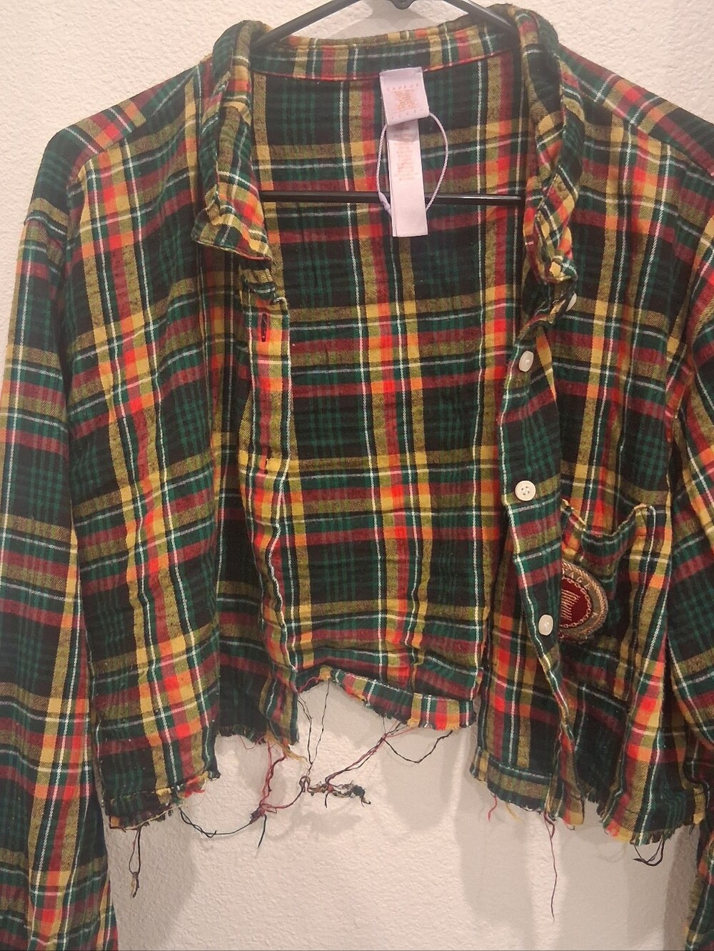 Fenty Plaid Cropped Flannel Jacket - Green/Red/Yellow